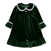 Girls Christmas Sleep Dress Toddler Girls Clothes Christmas Winter Solid Color 2025 Long Sleeved Home Wear Nightgown Clothes Dress Green 2-3 Years